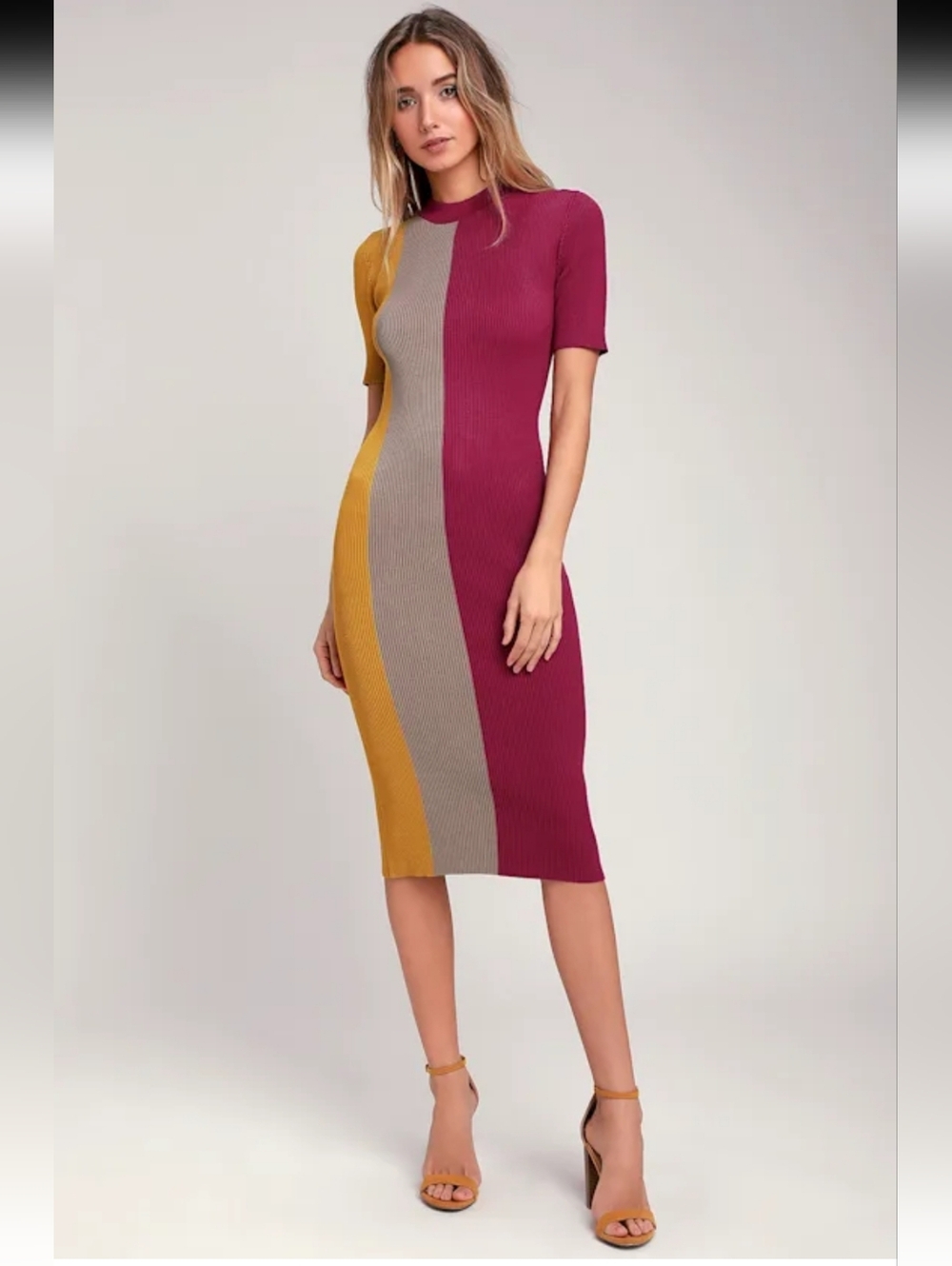 Dianna Magenta Color Block Short Sleeve Bodycon Dress